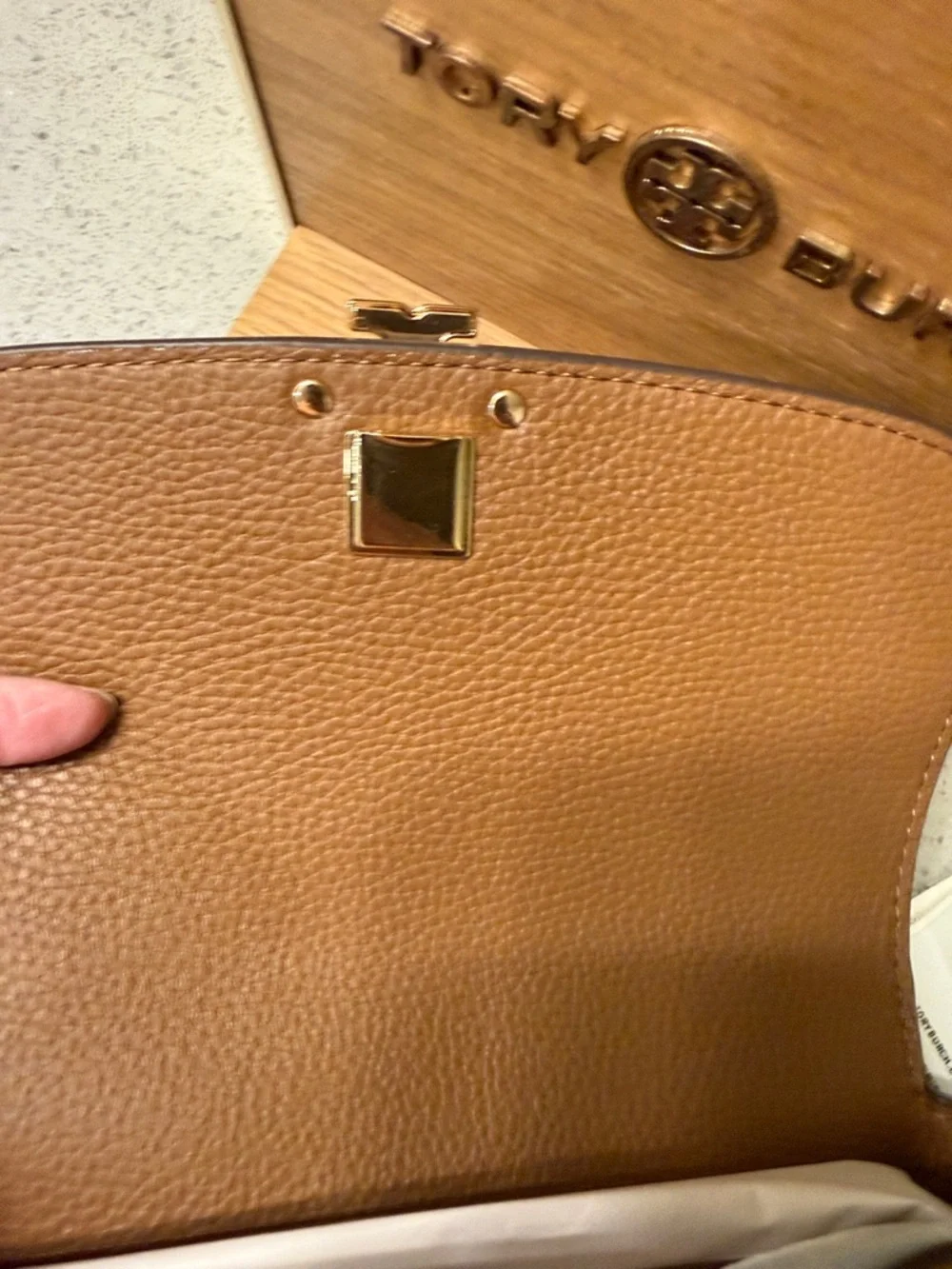 Tory Burch Tan Leather Convertible Crossbody with Gold Logo 2 adjustable straps - Picture 8 of 13